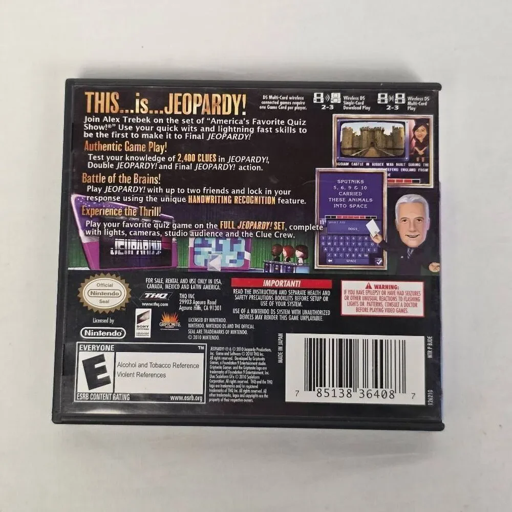 Jeopardy! Nintendo DS Game THQ 2010 Complete Alex Trebek